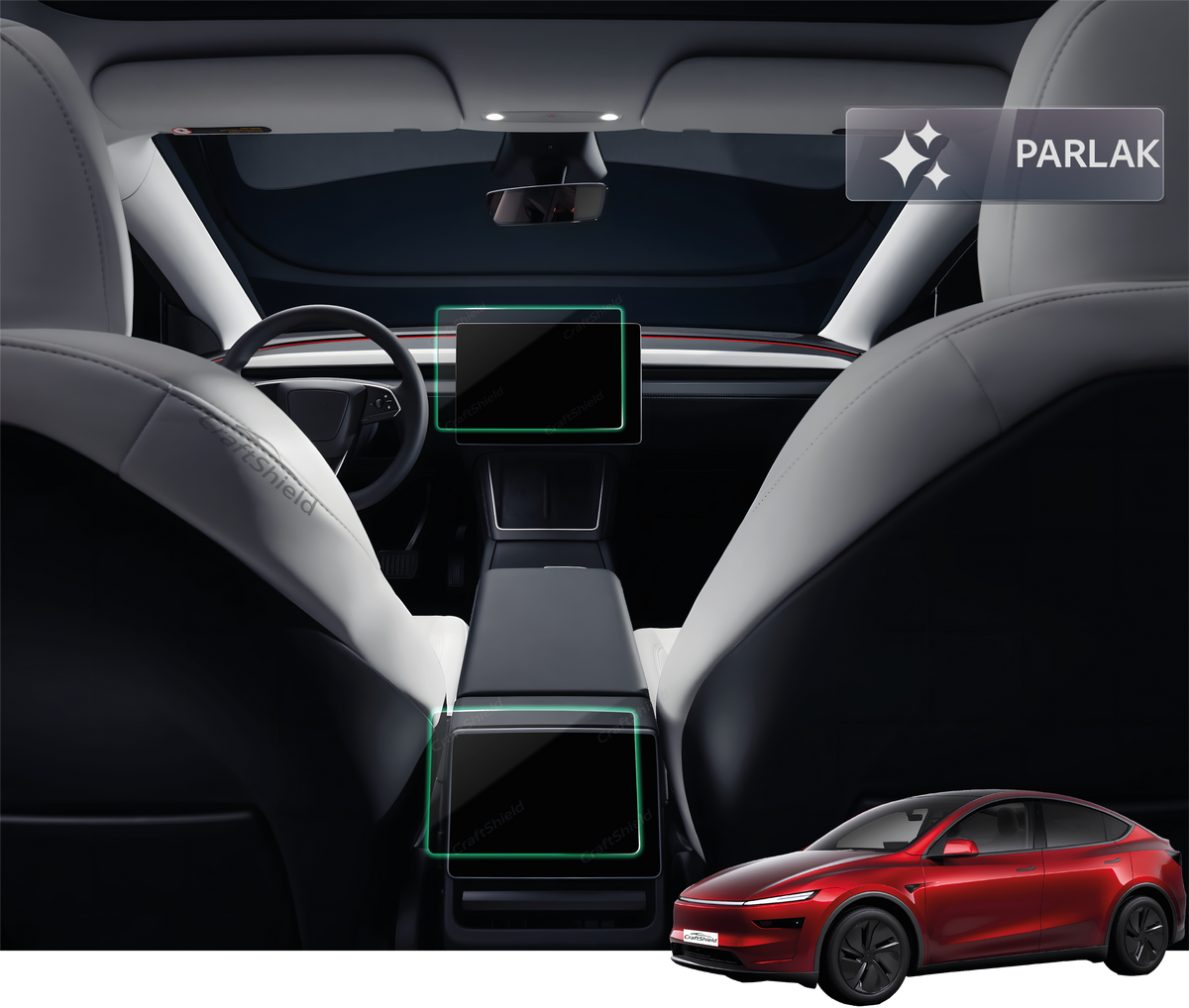 Tesla Model Y Juniper (2025) Uyumlu 15.4" Multimedya ve 8" Arka Ekran Set Parlak 9h Nano Ekran Koruyucu