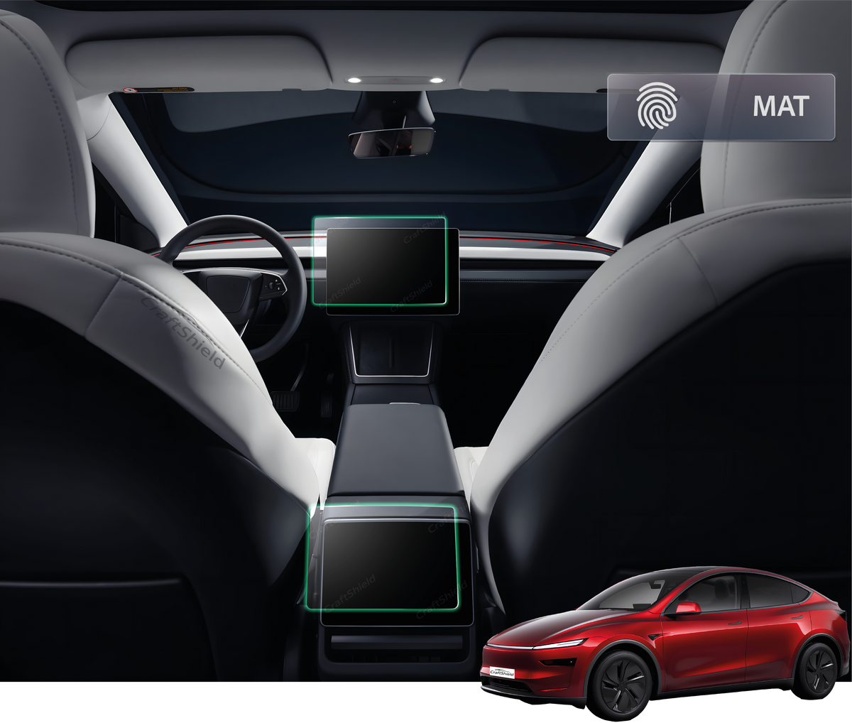 Tesla Model Y Juniper (2025) Uyumlu 15.4" Multimedya ve 8" Arka Ekran Set Mat 9h Nano Ekran Koruyucu